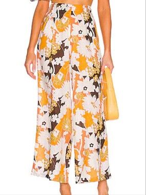 Faithfull the Brand Malta 100% Linen Wide-Leg Elvinna Floral Pants - Size 2